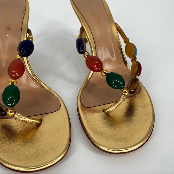 Gianvito Rossi Shanti Thong 70 Sandals Gold Jeweled Size 9 - Picture 6 of 14